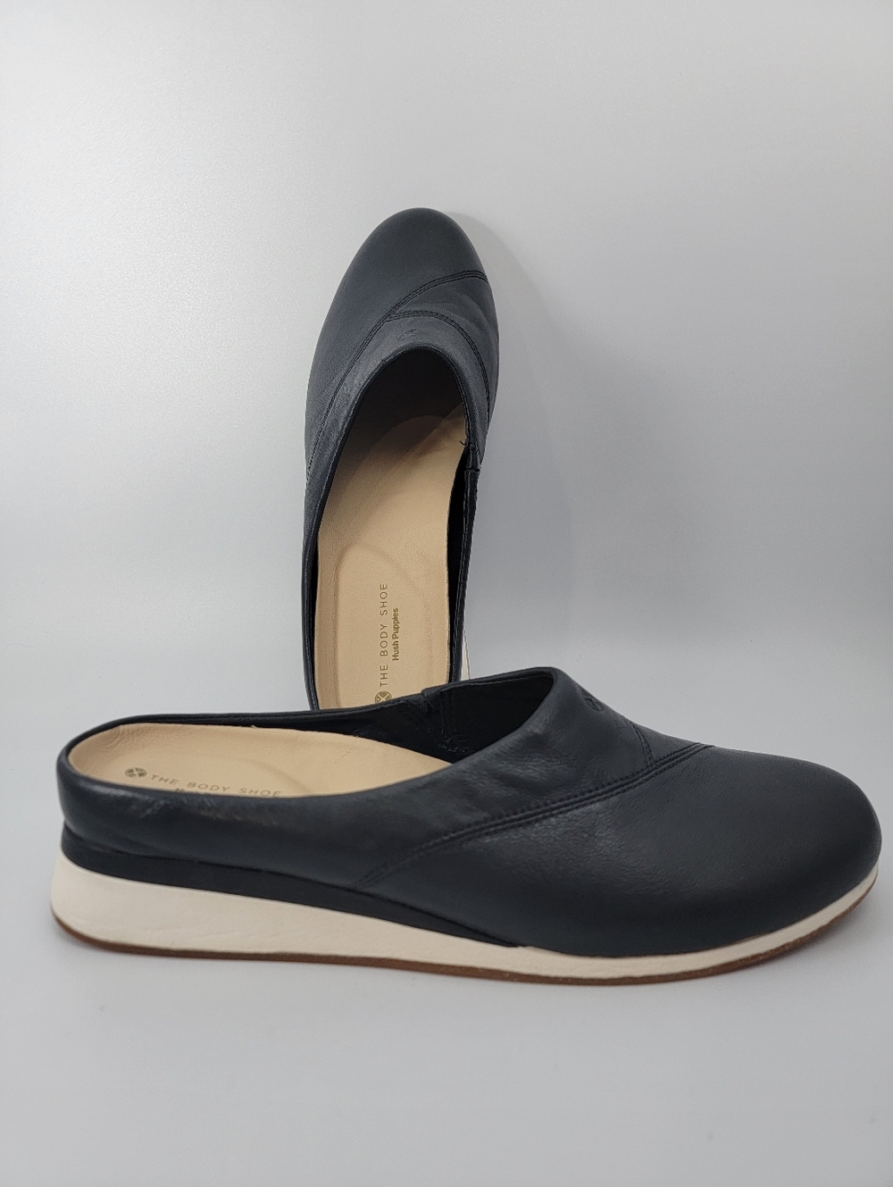 Hush Puppies The Body Shoe Evaro Black Premium Leather Comfort Mule Clog 9.5 W